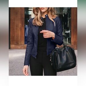 NWOT Women's Navy Lightweight Faux Leather Jacket